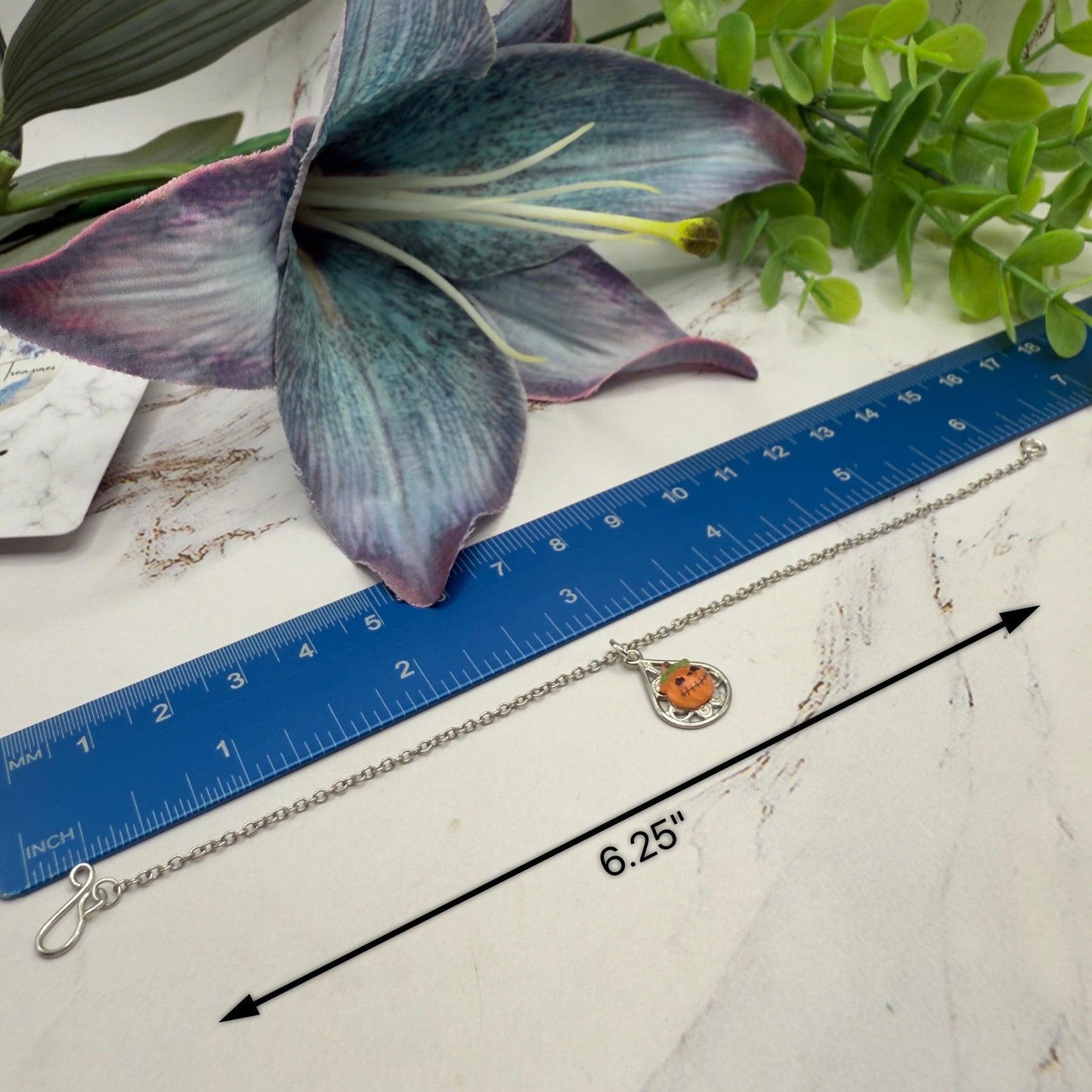 Pumpkin Halloween Pendant Silver Doll Necklace and Post Earrings • 18 Inch Fashion Doll Jewelry