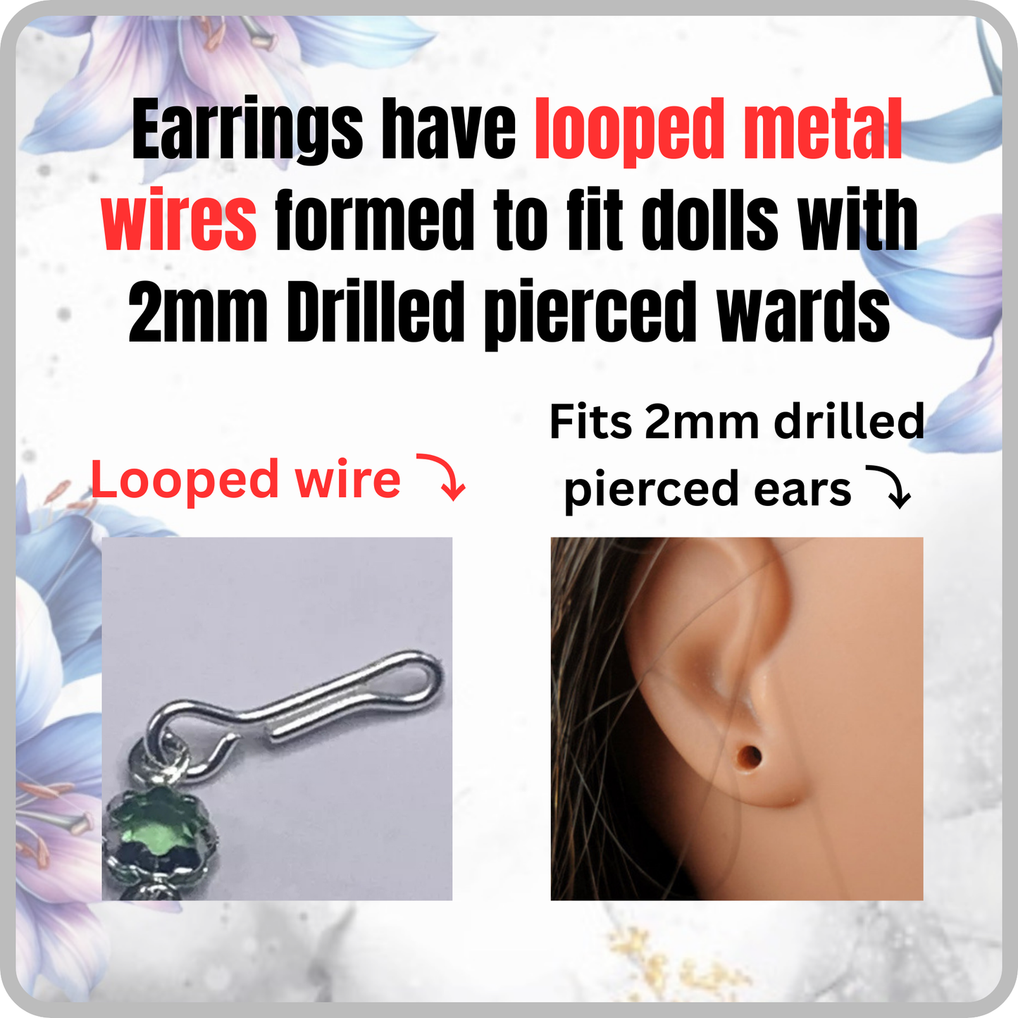 Blue Crystal Dangle  Doll Earrings • 10-12 Inch Fashion Doll Jewelry 1:6