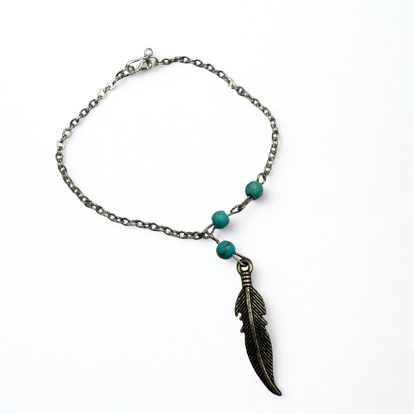 Turquoise Blue Beads Silver Feather Native Western Style Doll Necklace • 18 Inch Fashion Doll Jewelry