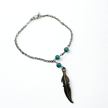 Turquoise Blue Beads Silver Feather Native Western Style Doll Necklace • 18 Inch Fashion Doll Jewelry