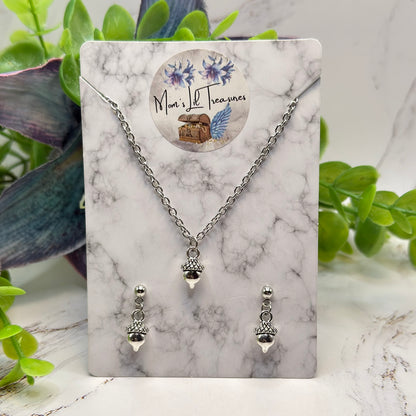 Acorn Harvest Autumn Charm Silver Doll Necklace and Earrings Set | for 18 Inch Fashion Dolls