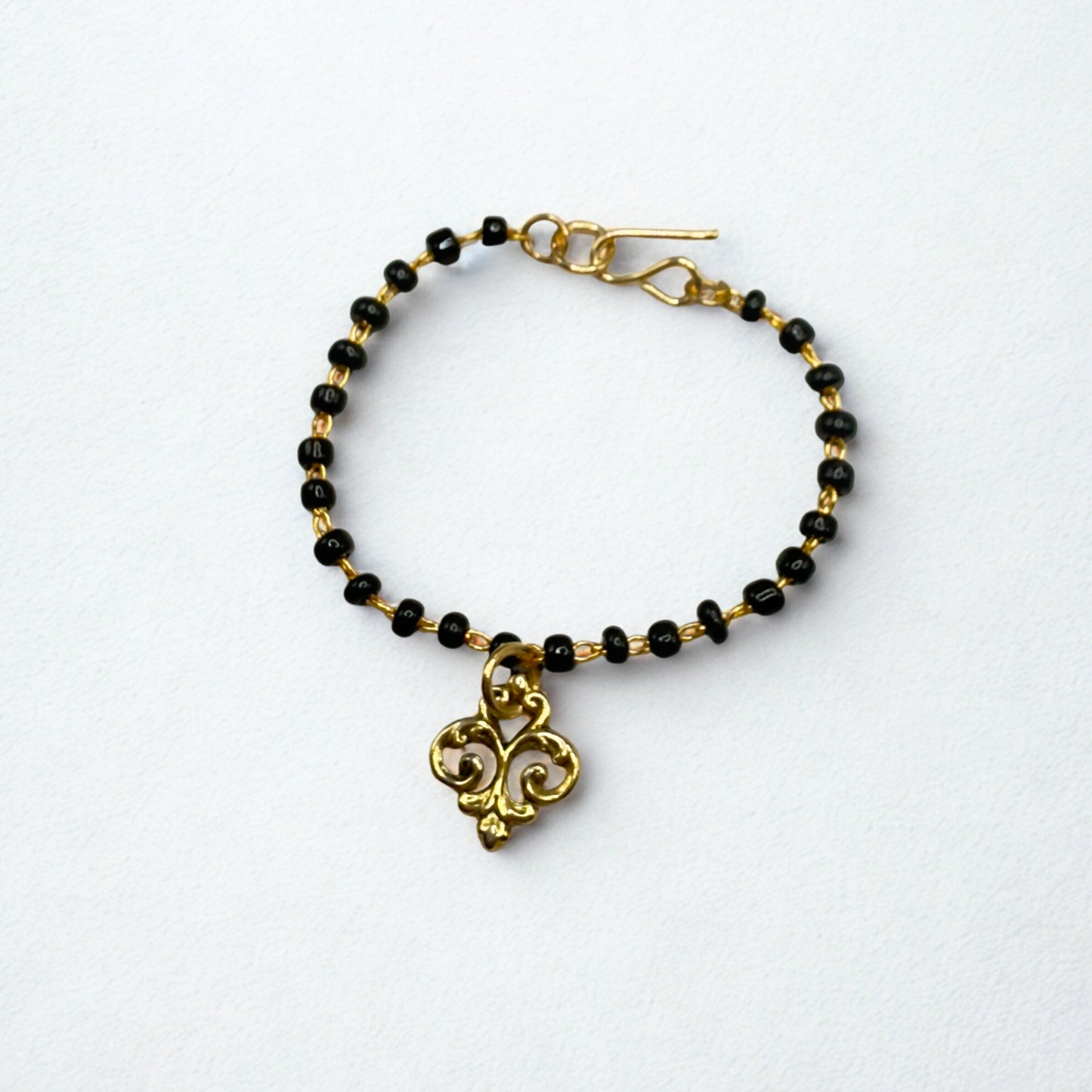 Black Glass Beaded Gold Chain Filigree Pendant Doll Necklace • 16 Inch Fashion Doll Jewelry