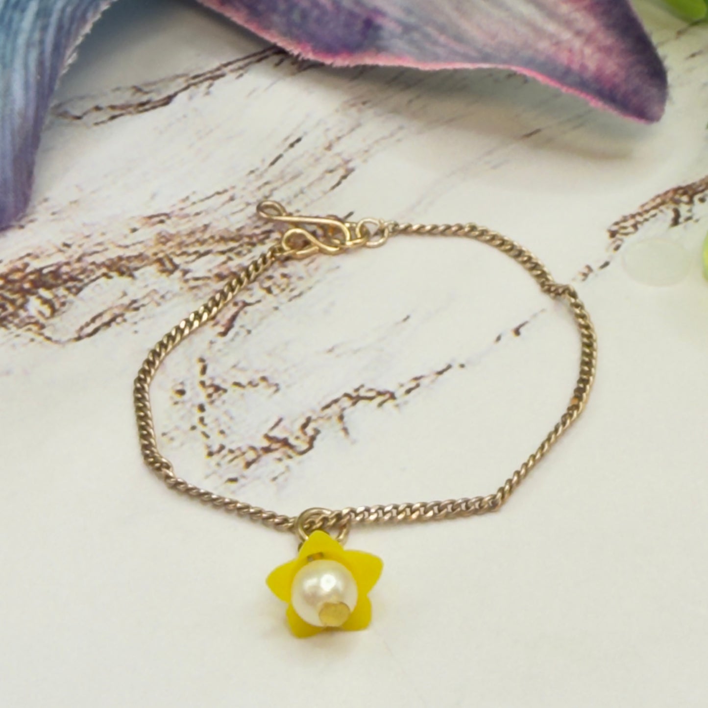Yellow Flower Pearl Center Charm Gold Chain Doll Necklace • 14 Inch Fashion Doll Jewelry