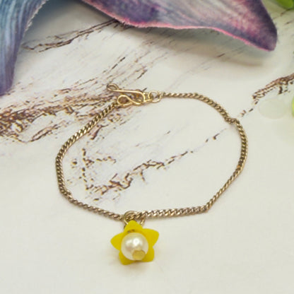 Yellow Flower Pearl Center Charm Gold Chain Doll Necklace • 14 Inch Fashion Doll Jewelry