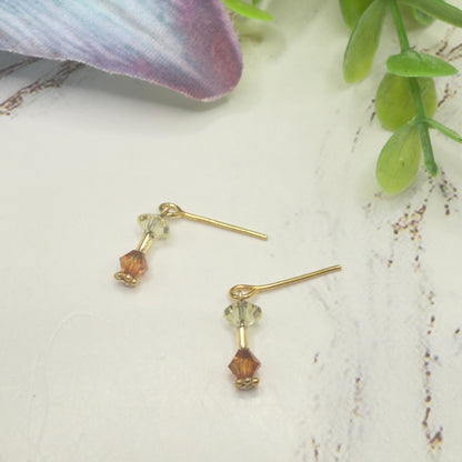 Dark Orange & Clear Crystal Dangle Gold Earrings • 16 Inch Fashion Doll Jewelry