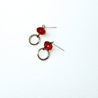 Red Acrylic Crystal Silver Circle Dangle Doll Necklace & Earrings • 18 Inch Fashion Doll Jewelry