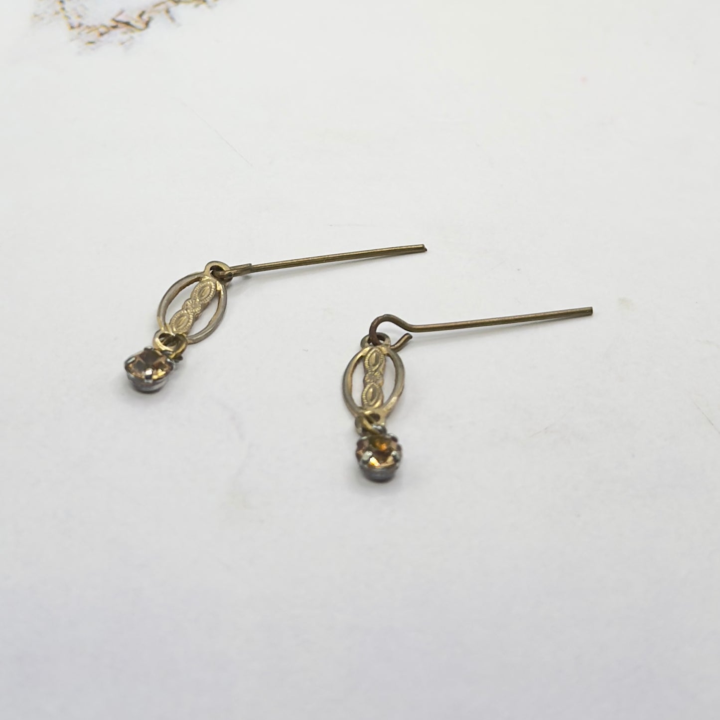 Oval Filigree Brass Tone & Rhinestone Doll Earrings • 16 Inch Fashion Doll Jewelry