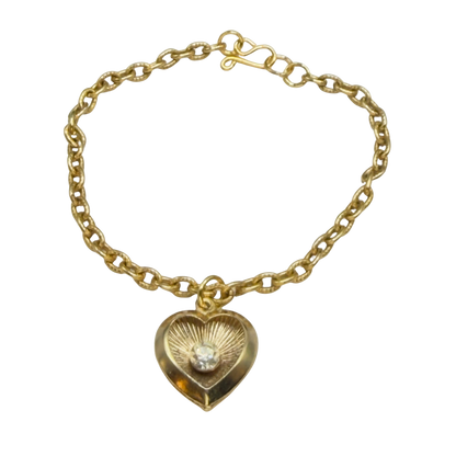 Gold Heart Charm Clear Rhinestone Center Doll Necklace • 18 Inch Fashion Doll Jewelry