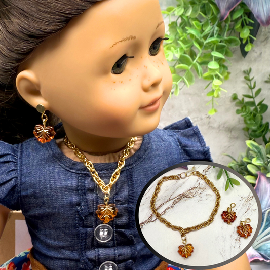 Autumn Fall Leaf Leaves Doll Earring DANGLE ONLY and Necklace • 18” Fashion Doll Jewelry