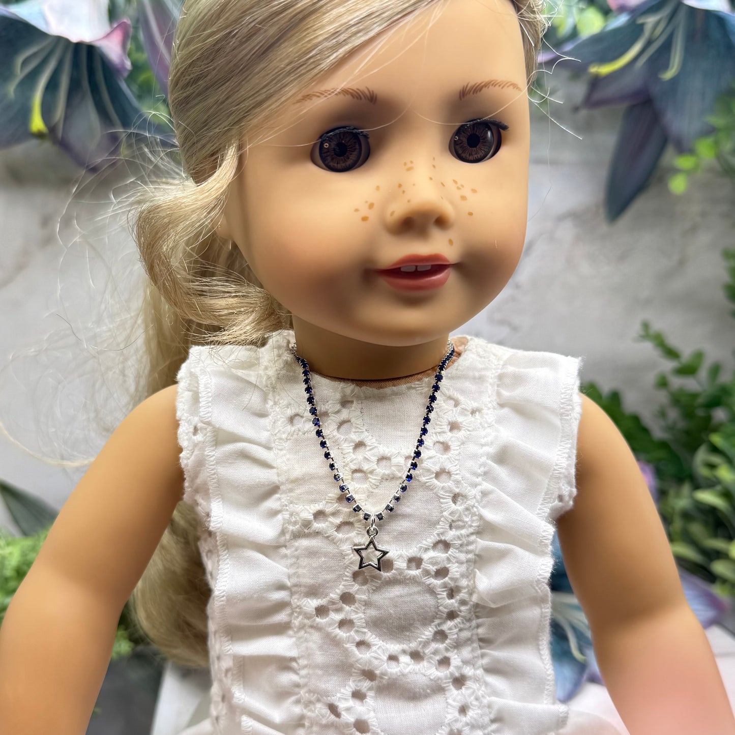 Blue Rhinestone Silver Star Charm Doll Necklace for 18 Inch Fashion Doll