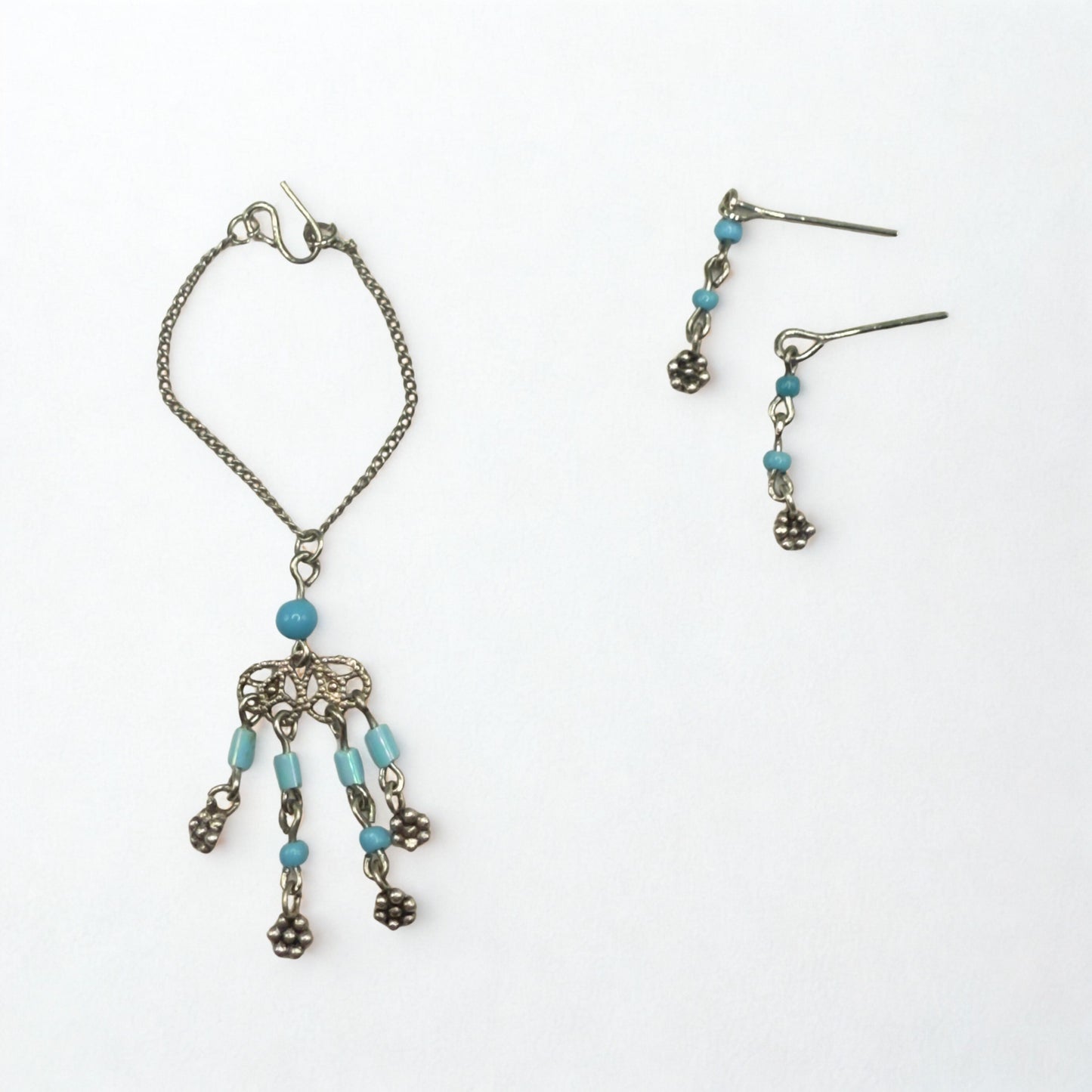 Turquoise Light Blue Accent Dangle Doll Necklace & Earrings Set • 16 Inch Fashion Doll Jewelry