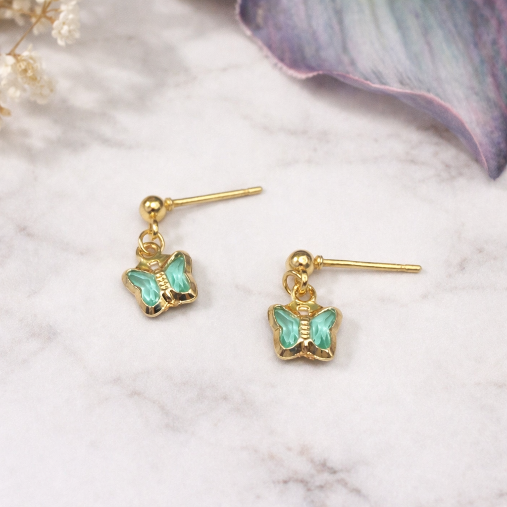 Teal Dangle Butterfly Charm Gold Post Doll Earrings • 18 Inch Fashion Doll Jewelry
