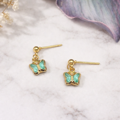 Teal Dangle Butterfly Charm Gold Post Doll Earrings • 18 Inch Fashion Doll Jewelry