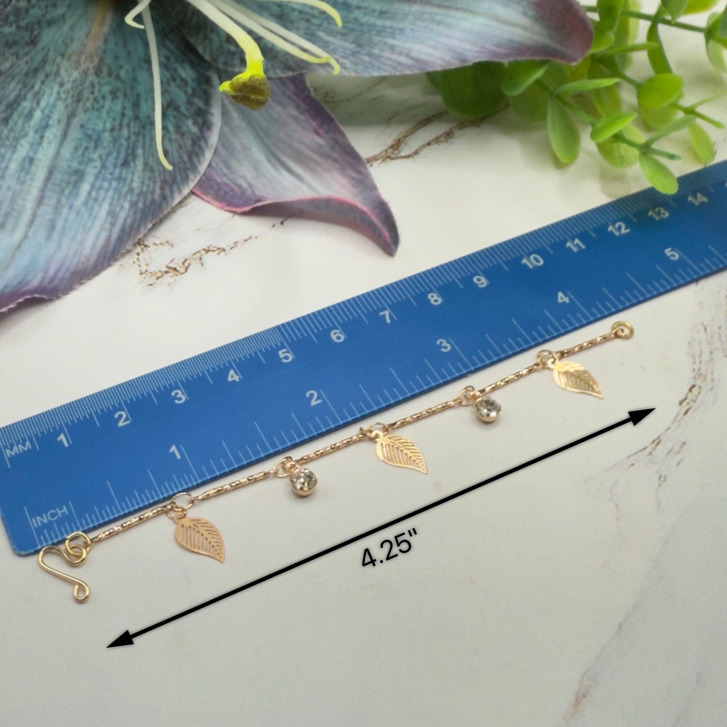 Gold Leaf Clear Rhinestone Dangles Gold Doll Necklace & Earrings • 16 Inch Fashion Doll Jewelry