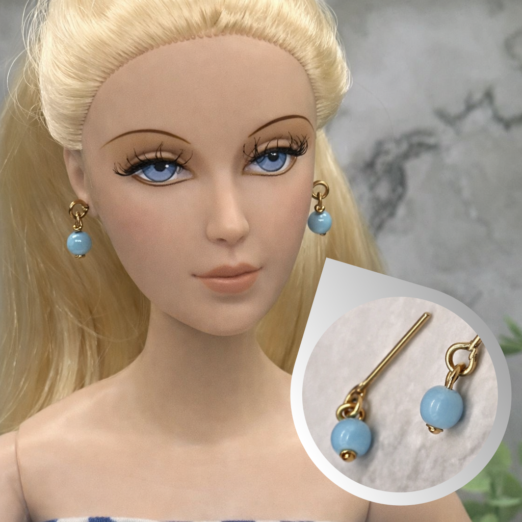 Turquoise Blue Glass Drop Dangle Doll Earrings • 16 Inch Fashion Doll Jewelry