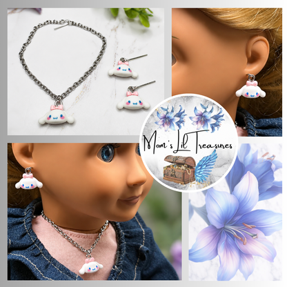 Cinnamoroll Sanrio White Puppy Charm Doll Necklace & Earrings • 18 Inch Fashion Doll Jewelry