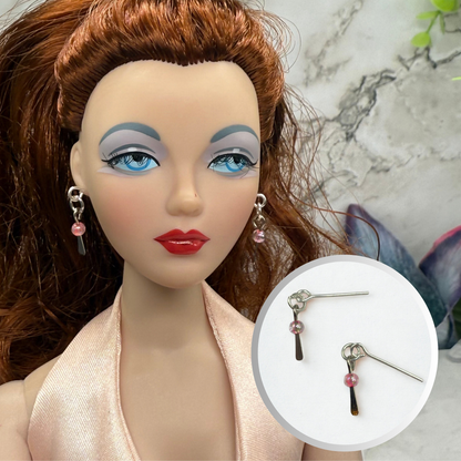 Silver Dangle Pink Beaded Doll Earrings • 16 Inch Fashion Doll Jewelry