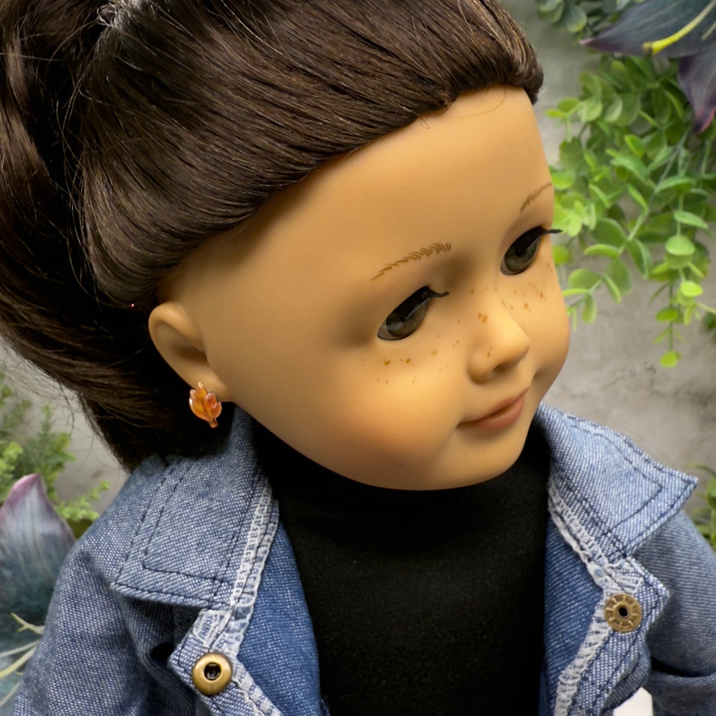 Golden Autumn Fall Leaf Post Doll Earrings • 2mm Post for 18 Inch Fashion Doll