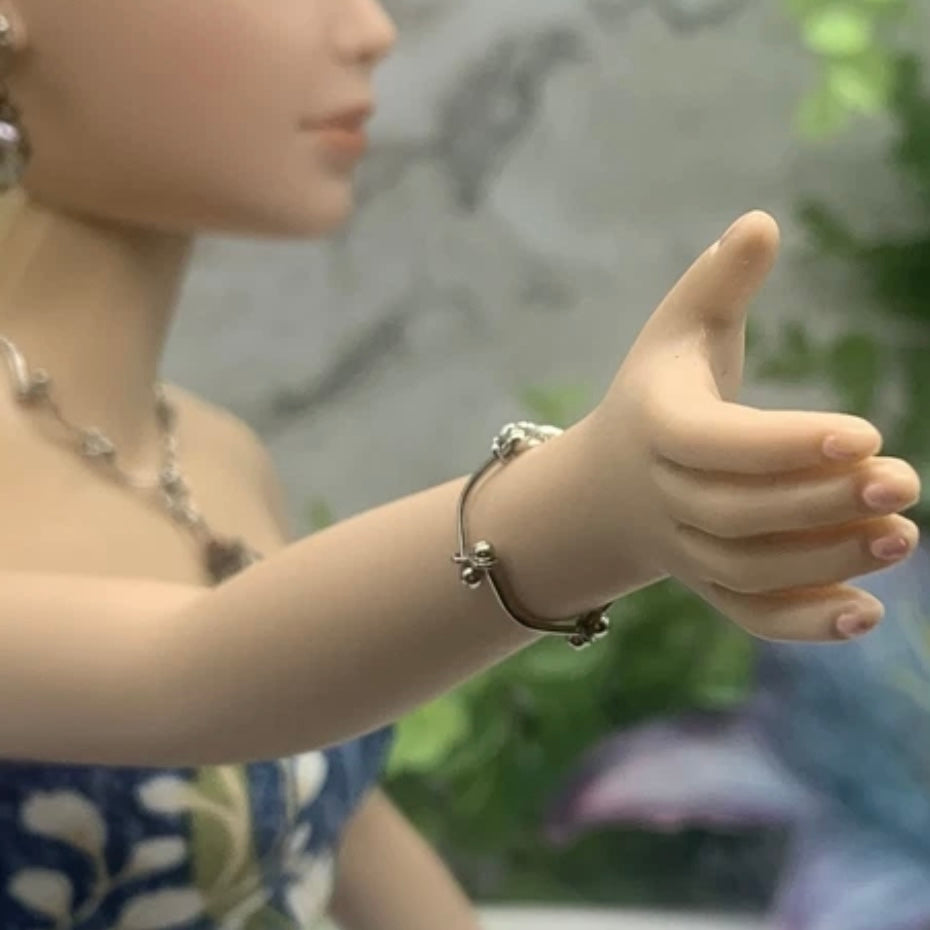 Grayish Green Crystal Silver Chain Doll Necklace Earring Bracelet Set • 16” Doll Jewelry