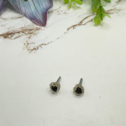 Black Center Glittery Ruffle Heart Post Doll Earrings • 2mm Post for 18 Inch Fashion Doll