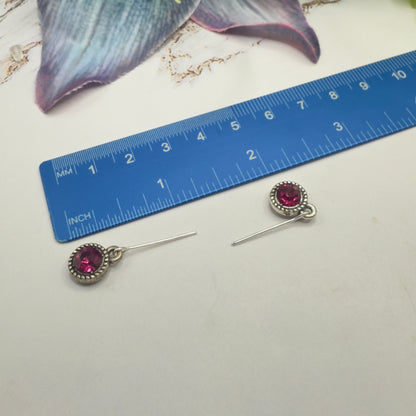 Dark Pink Rhinestone Large Silver Link Necklace & Earrings Set • 18 Inch Fashion Doll Jewelry