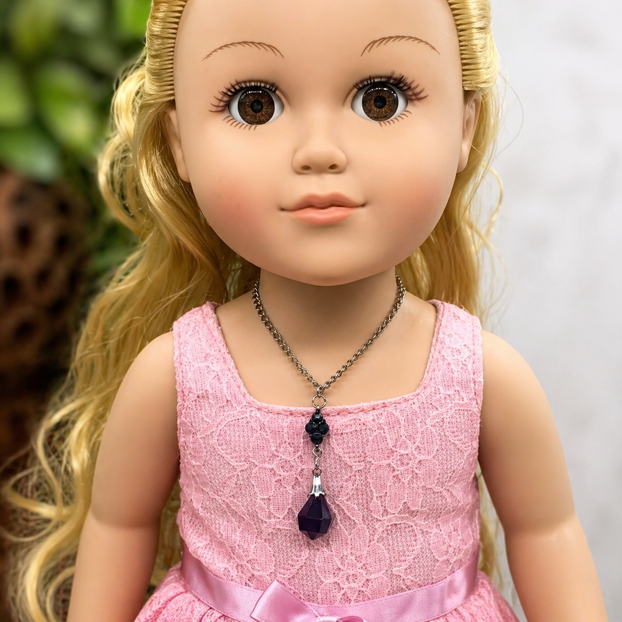 Black Teardrop Crystal & Rhinestone Dangle Necklace • 18” Fashion Doll Jewelry