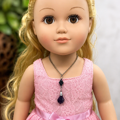 Black Teardrop Crystal & Rhinestone Dangle Necklace • 18” Fashion Doll Jewelry