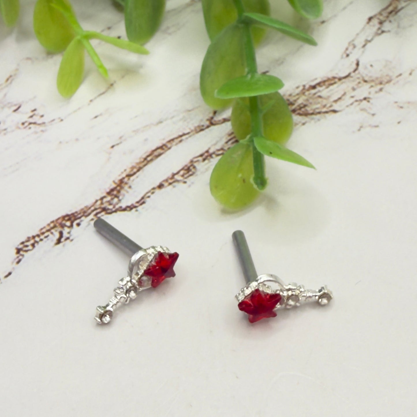 Red Rhinestone Star Wand Design Post Doll Earrings • 2mm Post for 18 Inch Fashion Doll