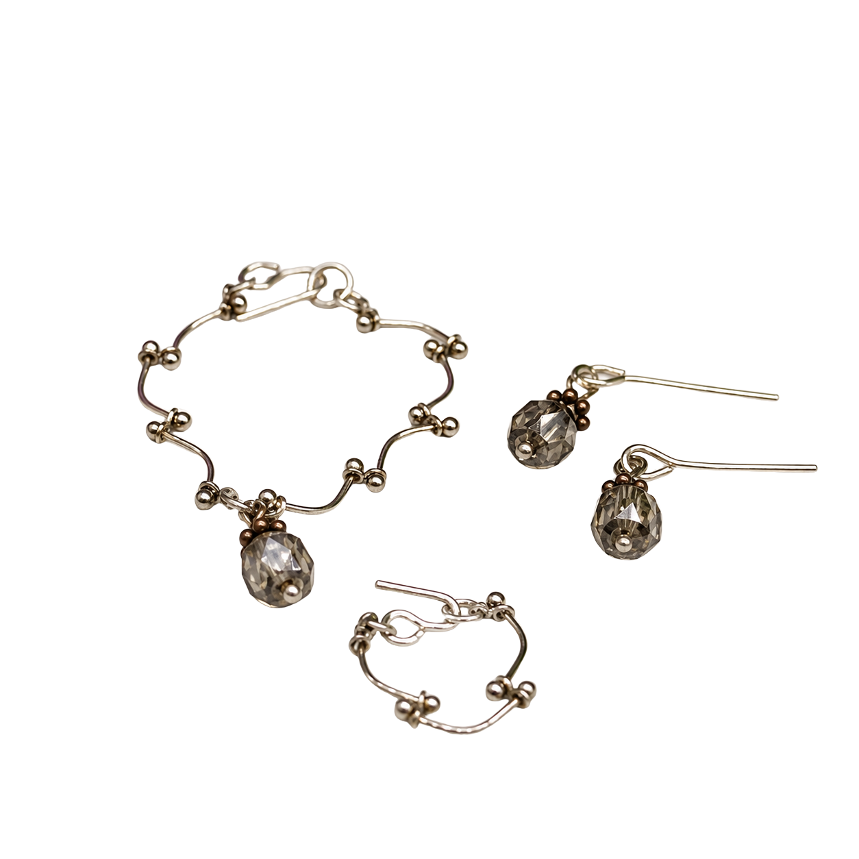 Grayish Green Crystal Silver Chain Doll Necklace Earring Bracelet Set • 16” Doll Jewelry