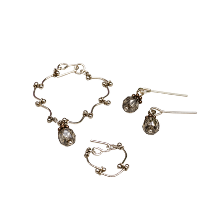 Grayish Green Crystal Silver Chain Doll Necklace Earring Bracelet Set • 16” Doll Jewelry