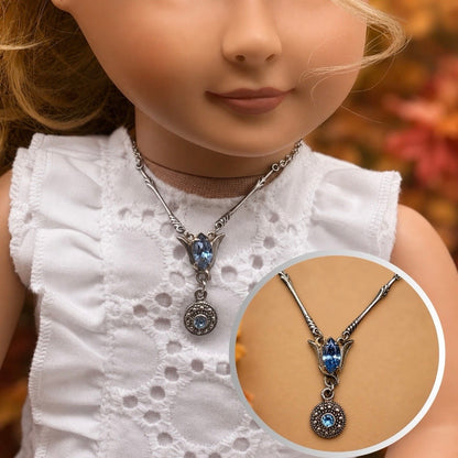 Light Blue Rhinestone Y-Drop Silver Doll Necklace • 18 Inch Doll  Jewelry