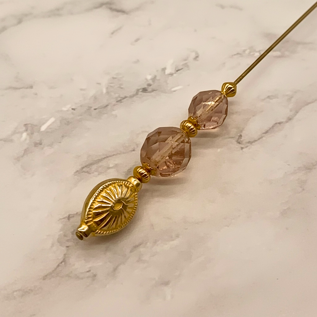 Light Grayish Purple Crystal Gold Tone Accent - 8” • Hatpin - Stick Pin