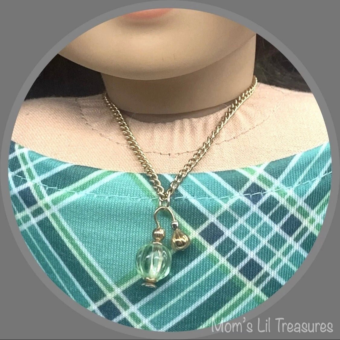 Green Perfume Bottle Look Pendant Doll Necklace • 18 inch Fashion Doll Jewelry