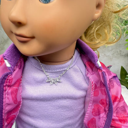 Clear Crystal Rhinestone Petals Shape Pendant Silver Doll Necklace • 18 Inch Fashion Doll Jewelry