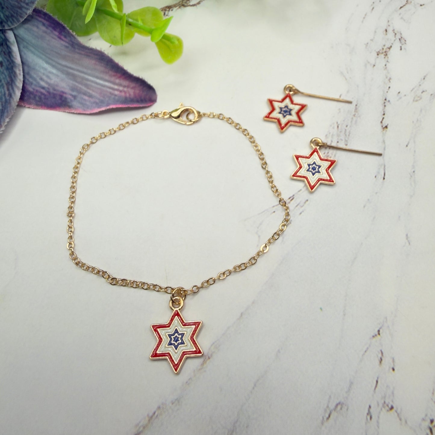 Red White Blue Star Charm Doll Necklace & Earrings Set for 18 Inch Fashion Doll