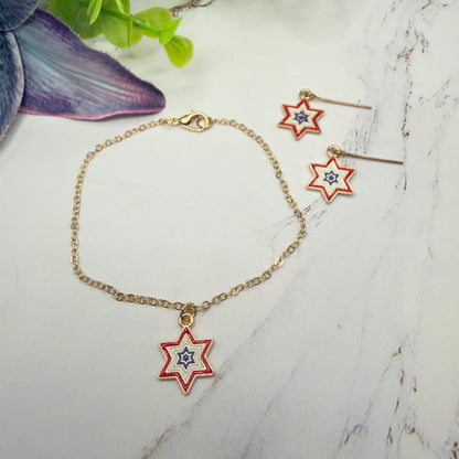 Red White Blue Star Charm Doll Necklace & Earrings Set for 18 Inch Fashion Doll