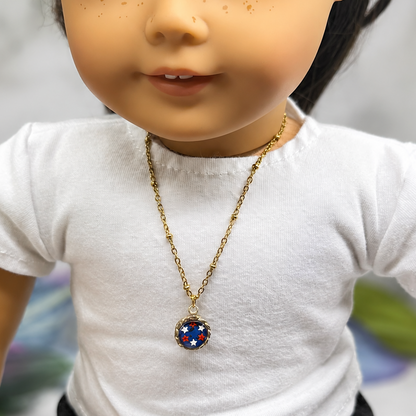 Red White Blue Stars Round Americana Charm Doll Necklace for 18 Inch Fashion Doll
