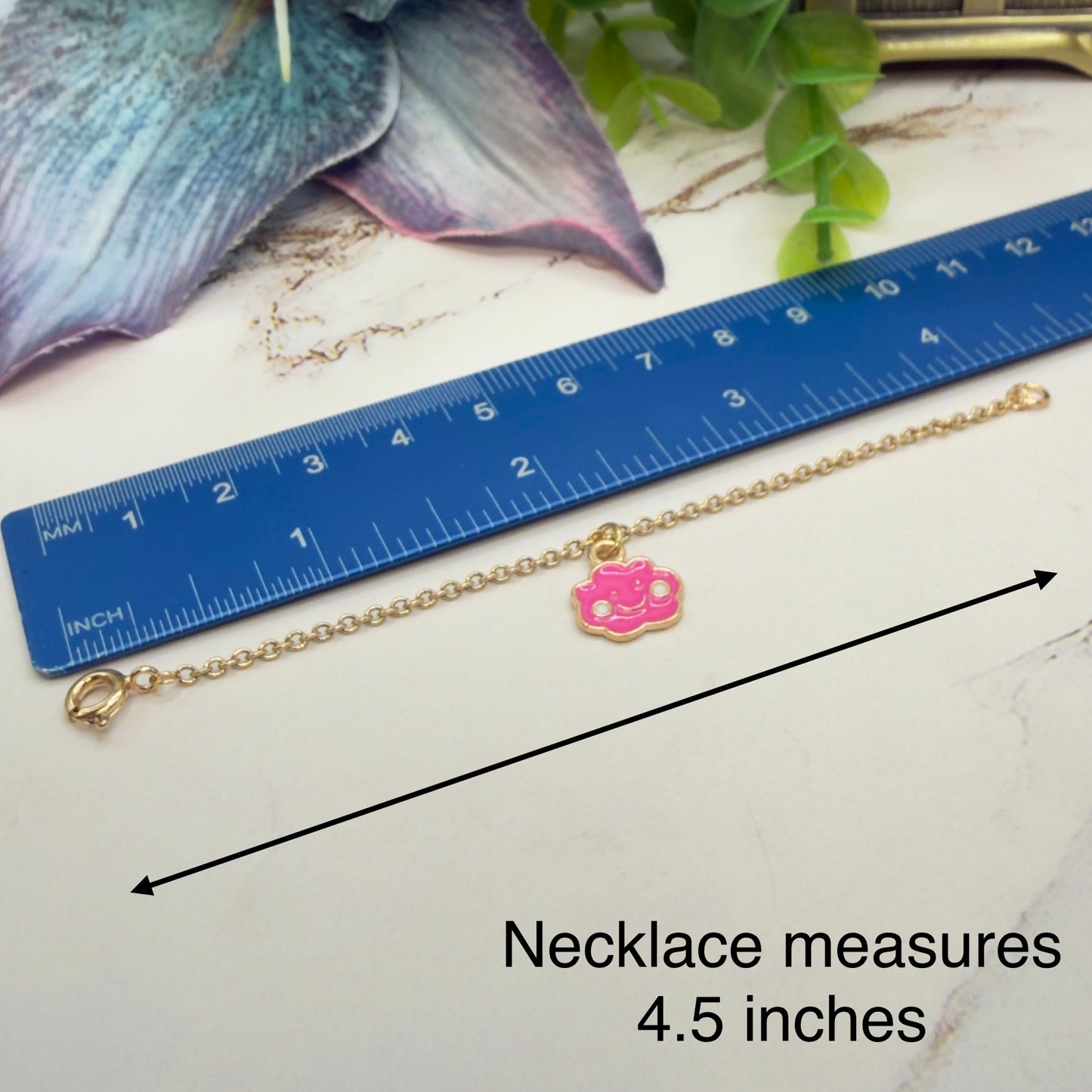 Pink Enamel Smiling Happy Cloud Charm Gold Doll Necklace • 14 Inch Fashion Doll Jewelry