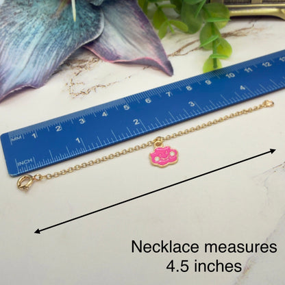 Pink Enamel Smiling Happy Cloud Charm Gold Doll Necklace • 14 Inch Fashion Doll Jewelry