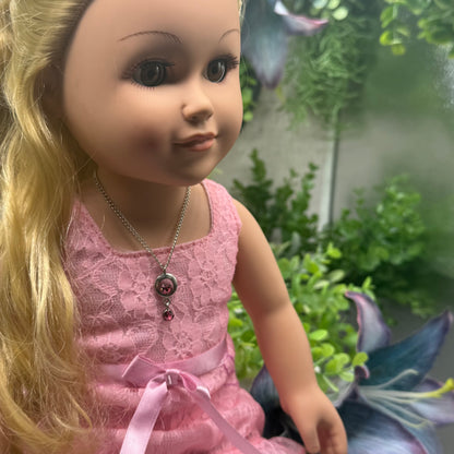 Pink Rhinestone Circle Dangle Pendant Doll Necklace • 18” Fashion Doll Jewelry