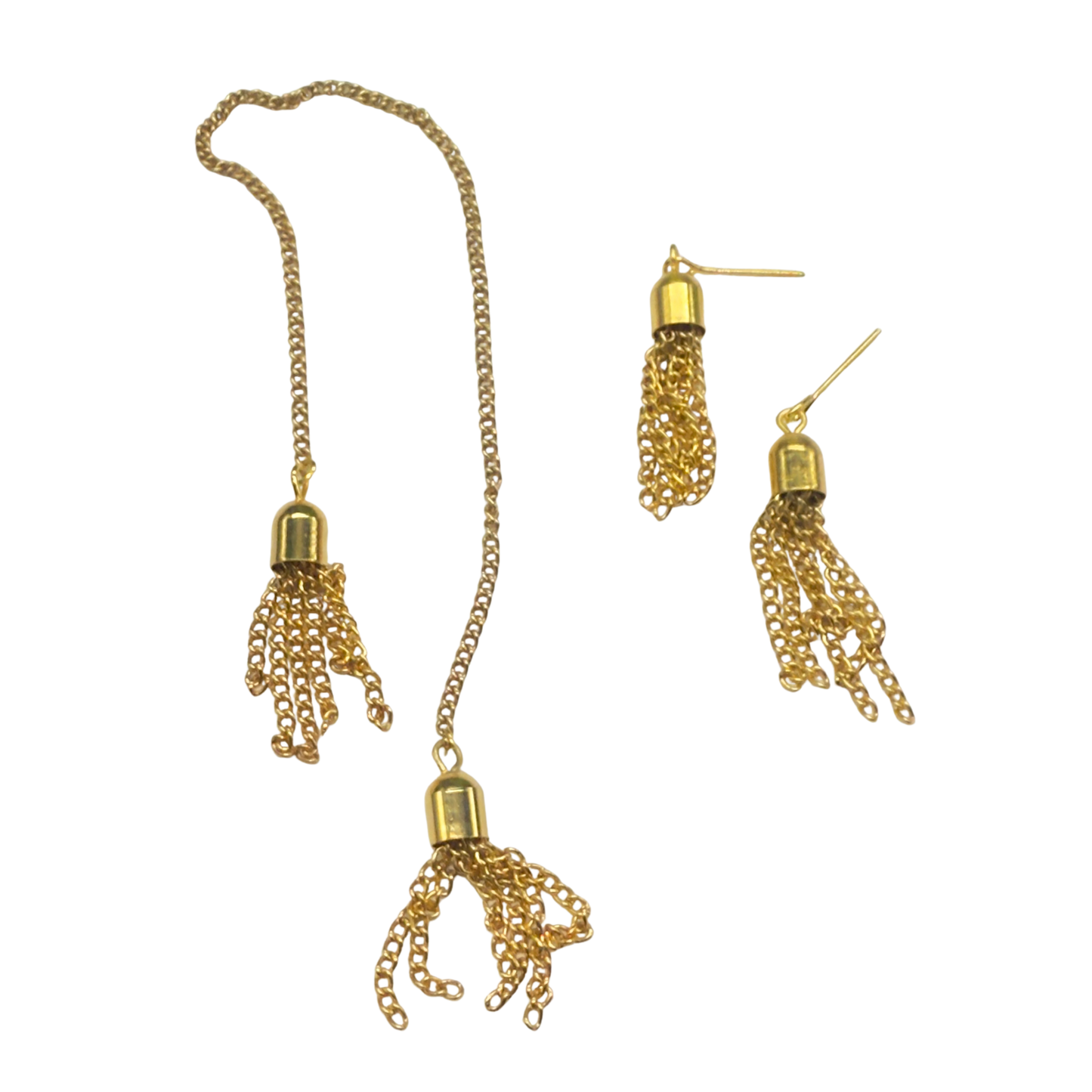 Gold Chain Tassel Wrap Doll Necklace Earring Set • 16 Inch Doll Jewelry