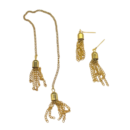 Gold Chain Tassel Wrap Doll Necklace Earring Set • 16 Inch Doll Jewelry