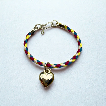Braided Purple Blue Yellow Fabric Doll Necklace Silver Heart Charm • 14 Inch Fashion Doll Jewelry