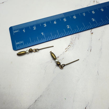 Bronze Brass Tone Pearl & Metal Bead Dangle Doll Necklace Earrings Set • 16 Inch Fashion Doll Jewelry