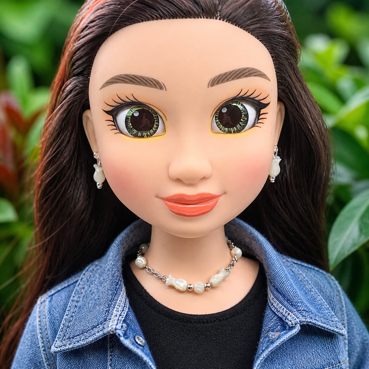 Cream Pearly Tulip Shape Beaded Doll Necklace Earring Set • 18 Inch Doll Jewelry