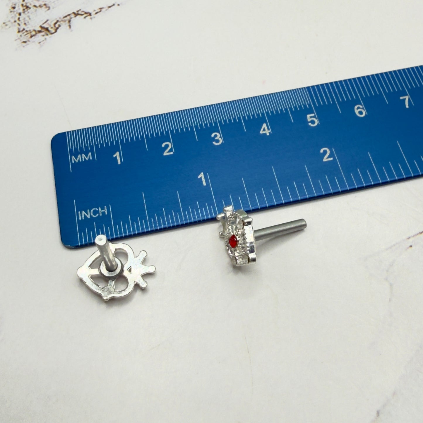 Silver Heart w/ Crown Red Rhinestone Post Doll Earrings • 2mm Post for 18 Inch Fashion Doll