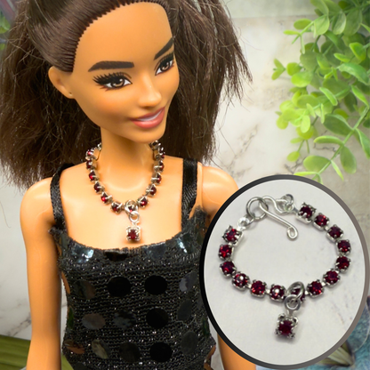 Ruby Red Rhinestone Doll Necklace • 10-12” 1:6 Fashion Doll Jewelry