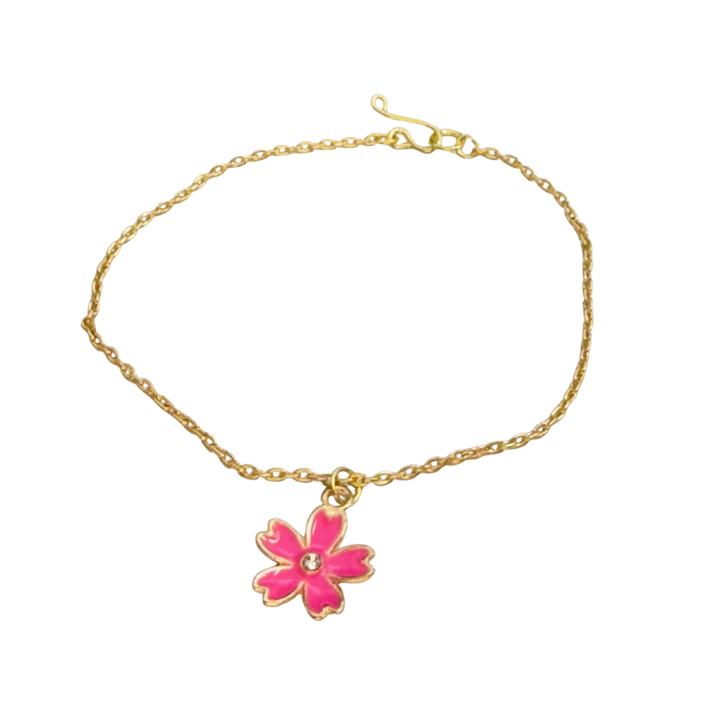 Pink Flower Charm Rhinestone Center Gold Doll Necklace • 18 Inch Fashion Doll Jewelry