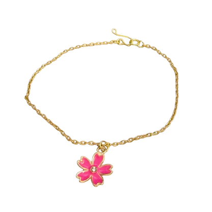 Pink Flower Charm Rhinestone Center Gold Doll Necklace • 18 Inch Fashion Doll Jewelry