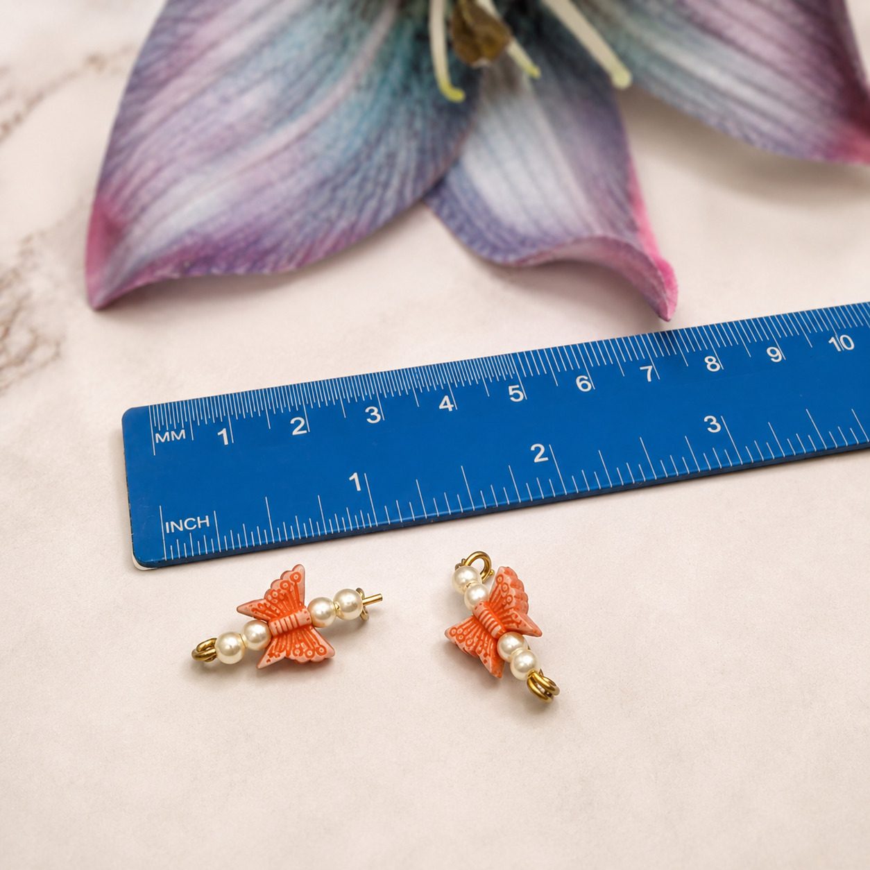 Orange & Pearl Beaded Butterfly Doll Hair Barrettes 14-18” Fashion Dolls • Doll Hair Accessories